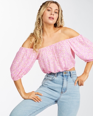 Dámské Topy Billabong Sun City Off-The-Shoulder Crop Růžové | 2486753-MD