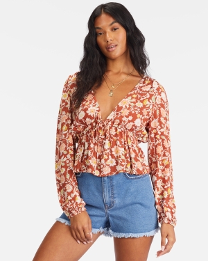 Dámské Topy Billabong Time Goes By Long Sleeve Crop Červené | 4235918-FI