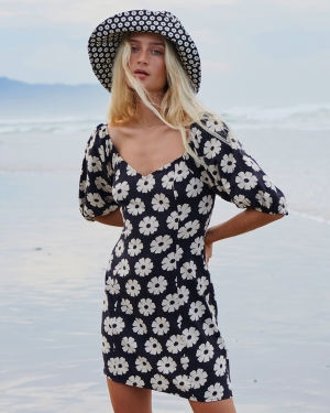 Dámské Šaty Billabong Paradise Puff-Sleeve Floral Mini Černé | 5768130-AR